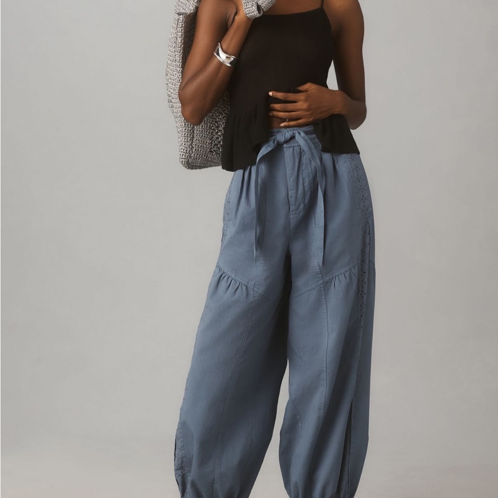 Anthropologie NWT Washed Eyelet Jogger Pants XS in Blue